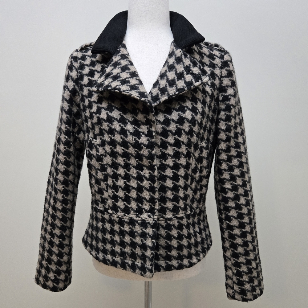 Banana Republic Jacket Coat Blazer Houndstooth Black & White Wool Womens Small